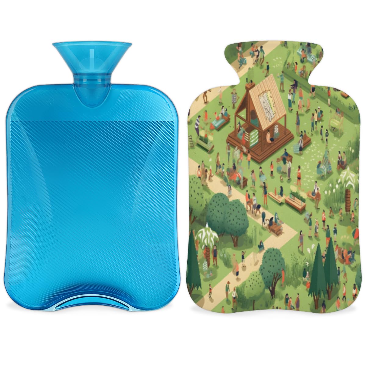 Hot Water Bottle with Soft Cover,2L Modern City Hot Water Bag for Hot and Cold Compress, Hand Feet Warmer, Graffiti City Rubber Hot or Cold Water Bottle Halloween Christmas Decorations