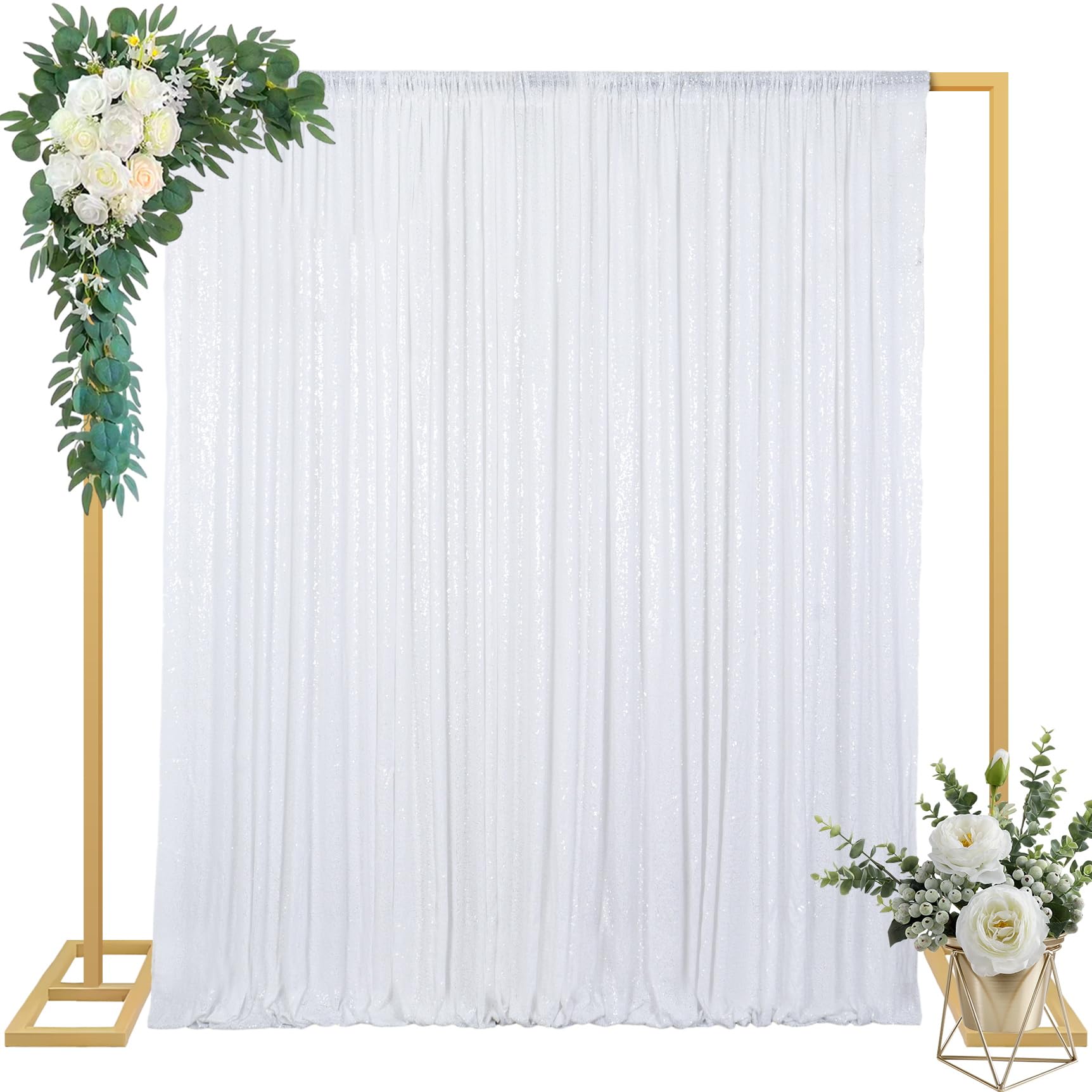 ShinyBeauty Backdrop Curtain 4x8 White Sequin Backdrops for Photography Background for Birthday Wedding Party Decoration