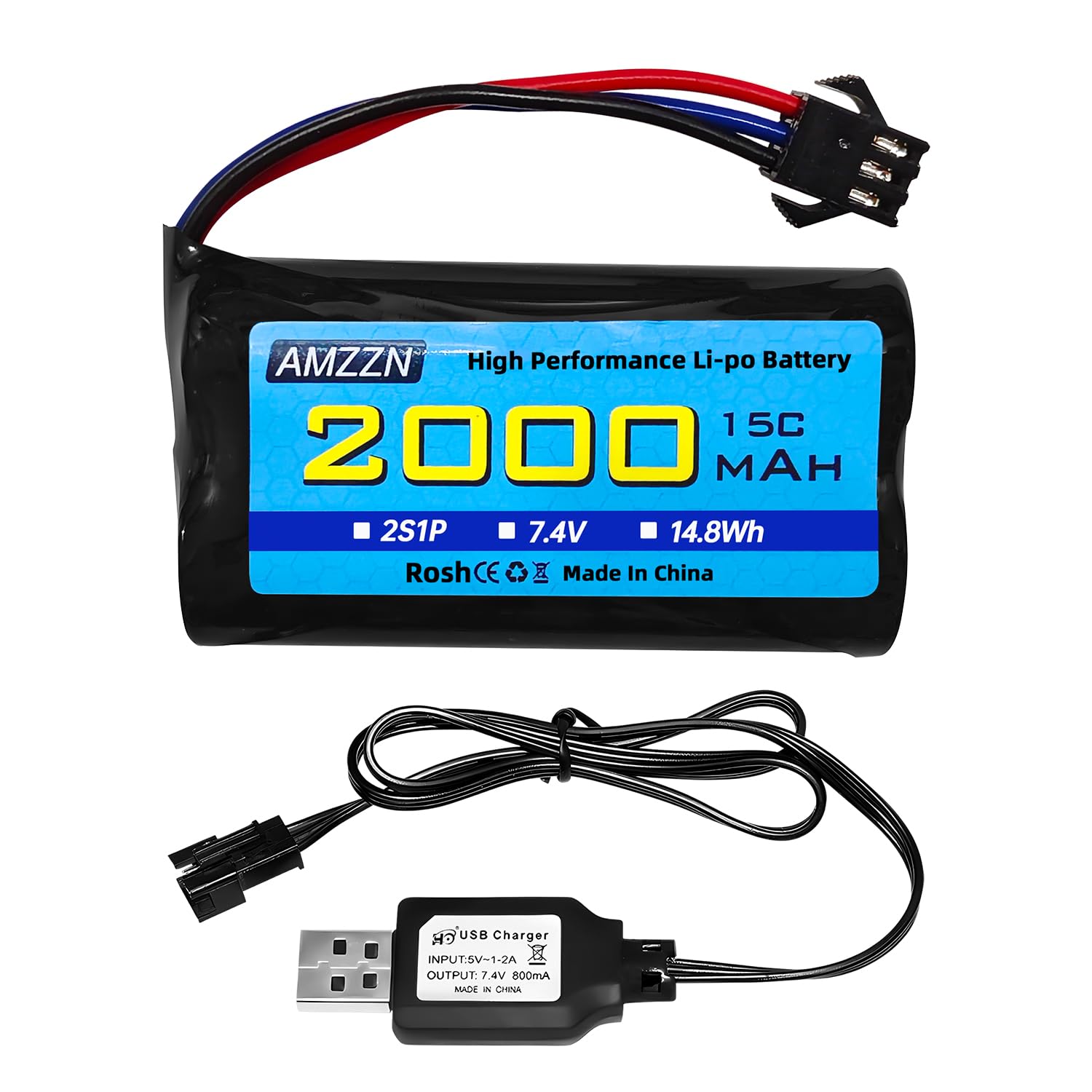2 Unids 7.4 V 1200 MAh SM-4P Plug Batería Recargable Con Cable De Carga Usb Para Ec08 Rc Toy Car Model Off Road Vehiculo Escalada Drift Racing
