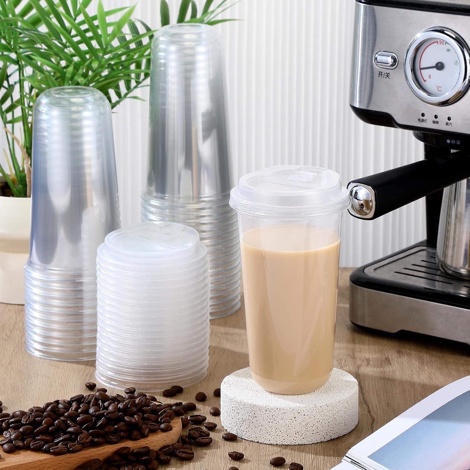Baderke 50 Sets 20oz Disposable Crystal Clear Plastic Cups With Lids, Round Bottom Iced Coffee Cups With Lid for Smoothie, Cold Beverages, Drinking Tumblers, Cold Drinks for Party, Wedding, Event - Image 2