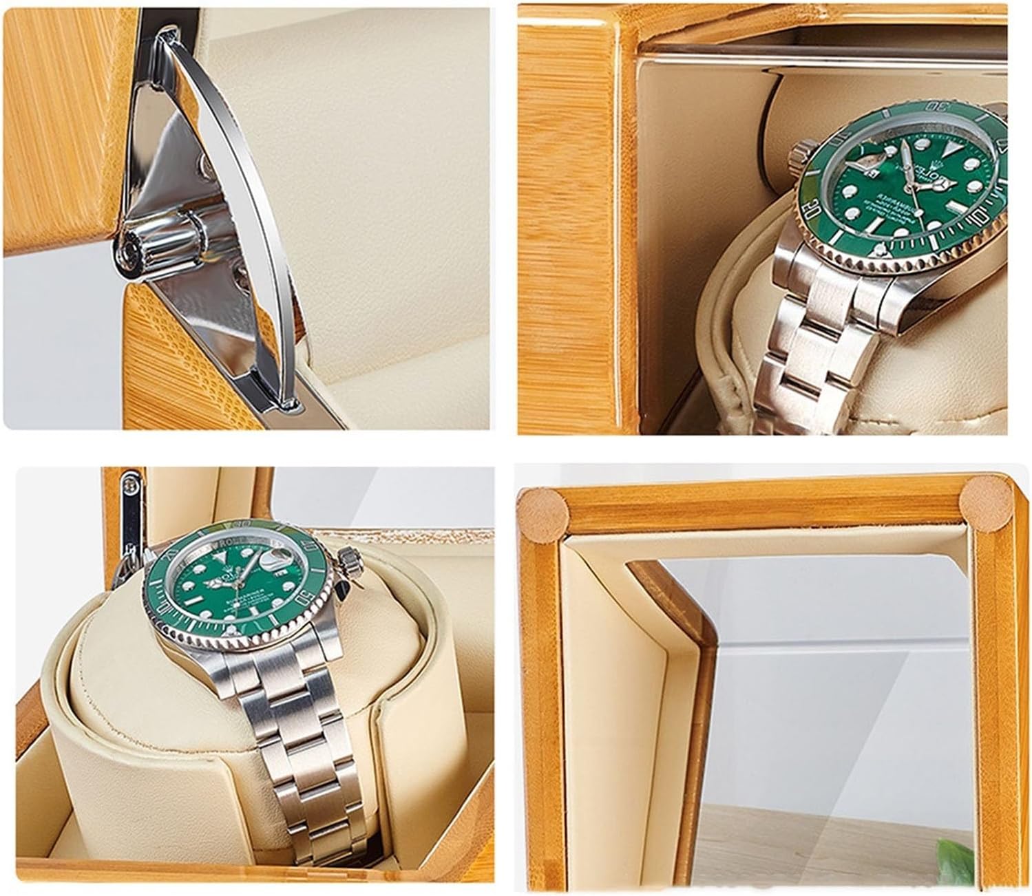 Bamboo Wood Watch Winder for 1/2/3 Automatic Watches with Quiet Japanese Motor Flexible Watch Pillows Watches Display Box Fit Lady and Man Watches