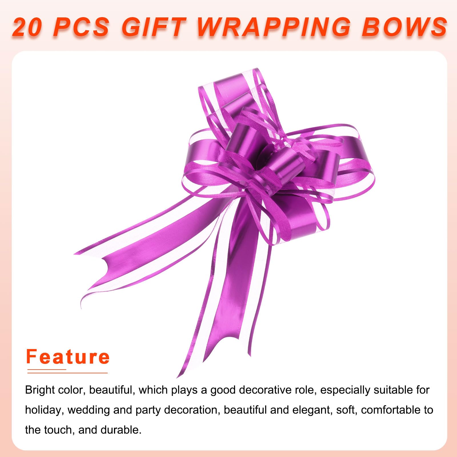 Uxcell 20pcs 8 Inch Giant Large Pull Bow Gift Wrapping Organza Bows Ribbon Rose Red for Wedding Baskets Presents Christmas - Image 4