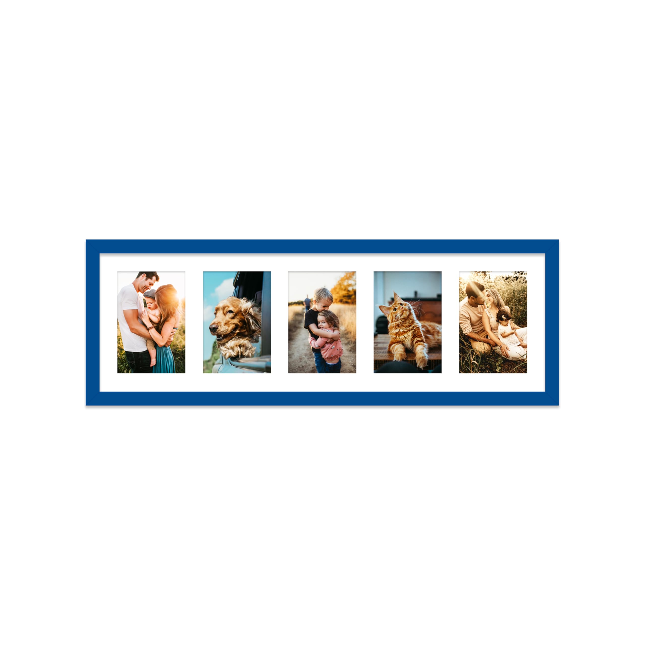 Blue Multi Photo Frame - Holds 5 x 6x4 Pictures, Family Collage Picture Frame for Wall Display, 8x26 Panoramic Frame Size, Pack of 1