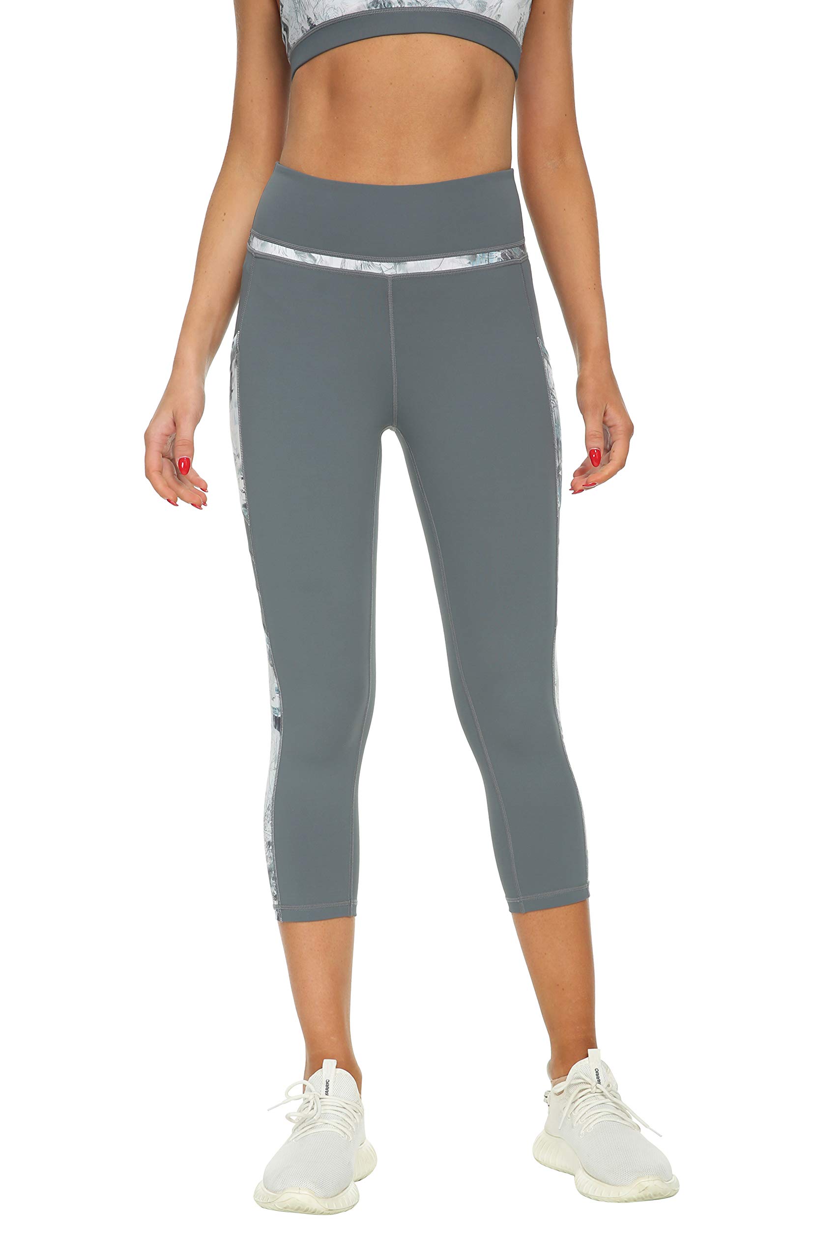 Neonysweets High Waist Yoga Capris with Pockets Soft Leggings Workout Athletic Running Pants Stone Blue S