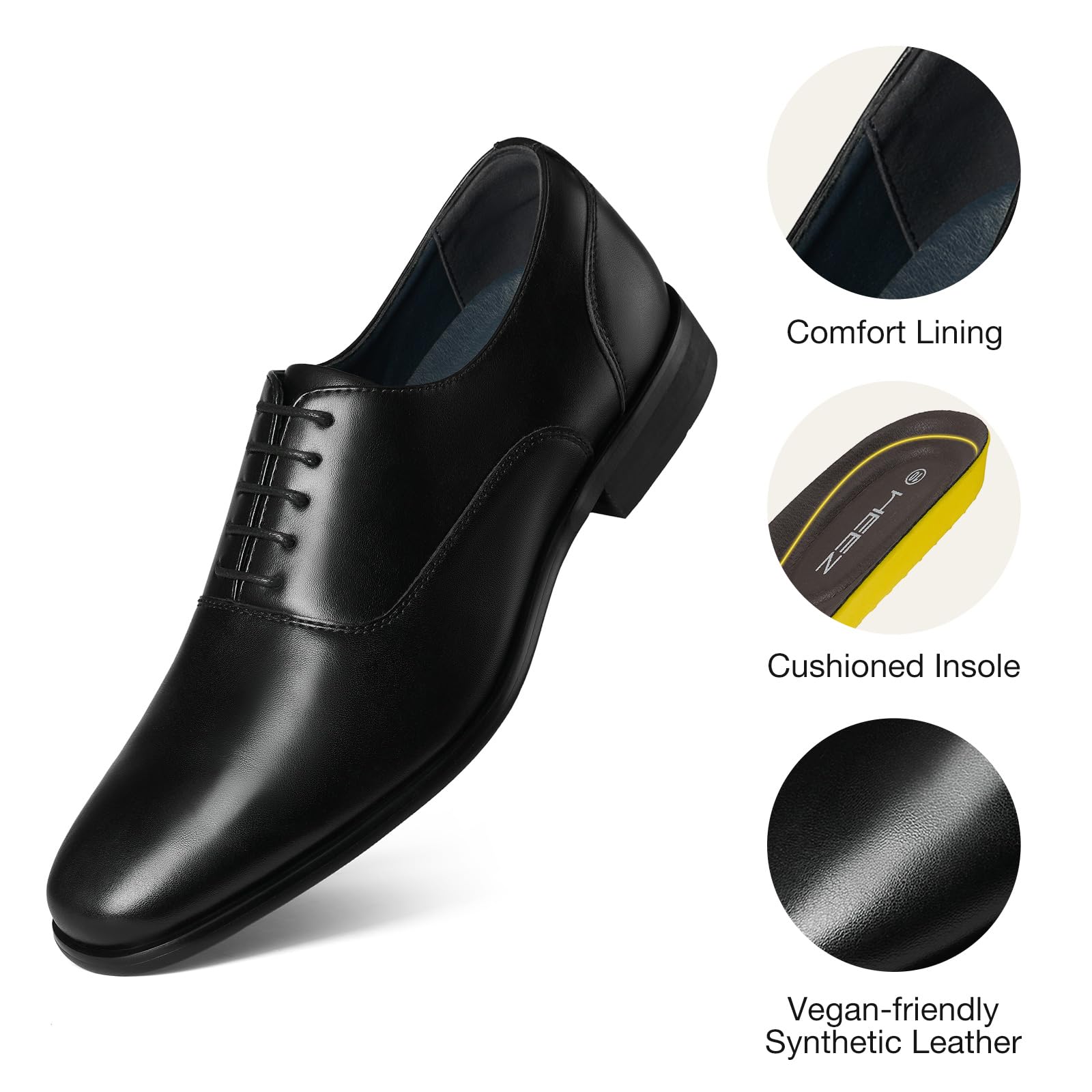HEEZ Mens Patent Leather Dress Shoes, Tuxedo Shoes for Men Non Slip, Cap Toe Lace Up Formal Oxfords for Wedding Prom Party Dance Business — view 4