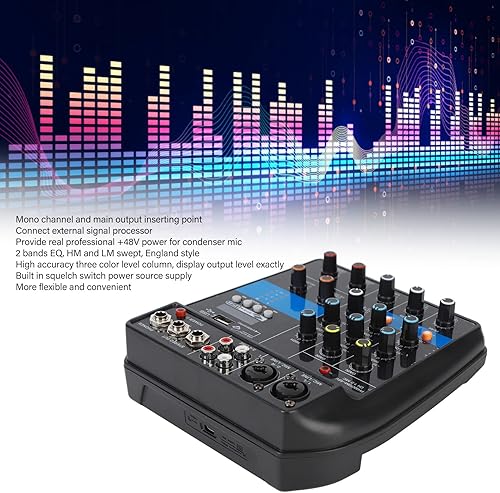 Miniatura 7 de Mezclador de audio Consola mezcladora de DJ de 4 canales profesional con interfaz USB y equipo de escenario de efectos integrados (enchufe de EE.