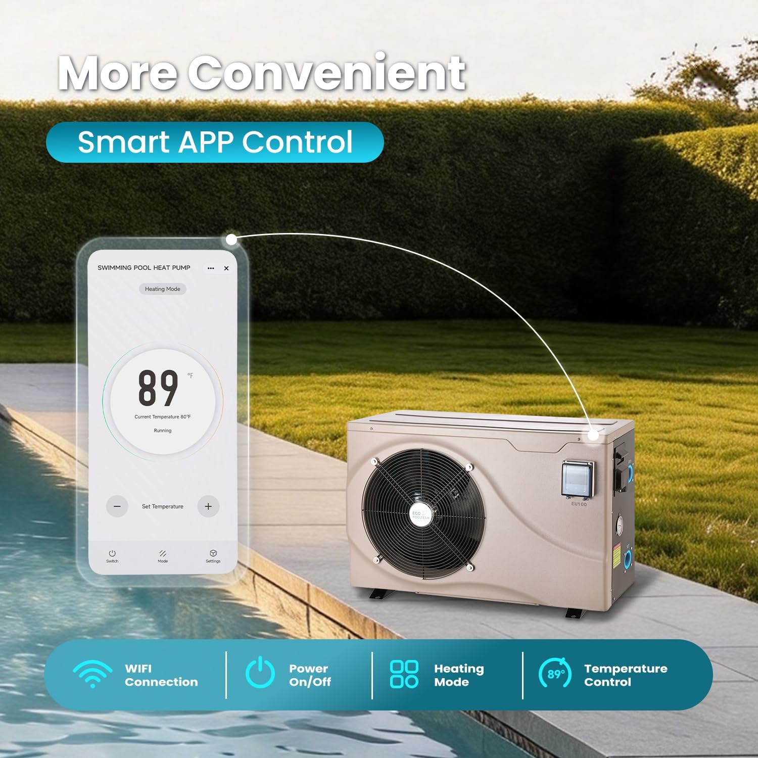 Ultra Inverter Swimming Pool Heat Pump | Pool Heater for Above Ground and Inground Pool (up to 10000 Gal) | Heating and Cooling| Smart WiFi Control| Automatic Defrost