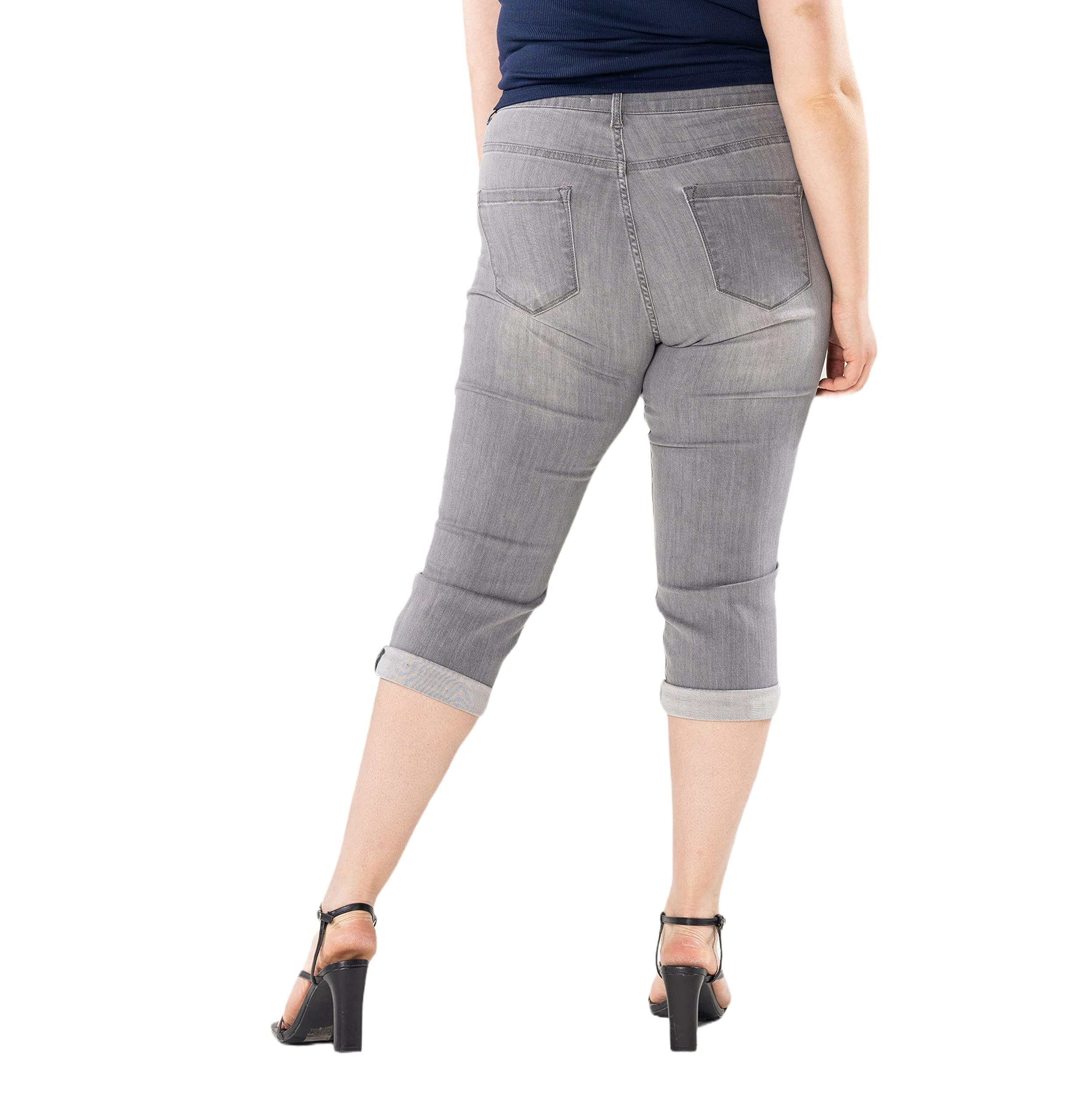 Nina Carter P200 Damen Capri Jeanshosen Große Größen HIGH Waist Jeans Sommer Hose Used-Look
