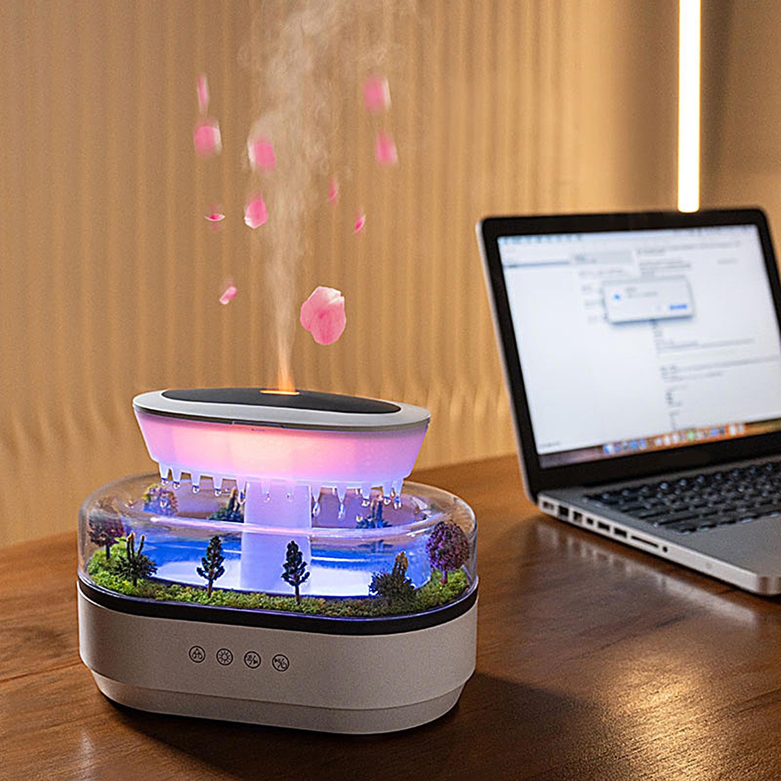 Diffusore di oli per aromaterapia con alberi, umidificatore moderno a forma di goccia di pioggia e dispenser di olio, 7 luci d'atmosfera, serbatoio 'acqua da 300 ml, umidificatore ad ultrasuoni | Umidificatore Rilassante per Stanza per Casa Appartamento U