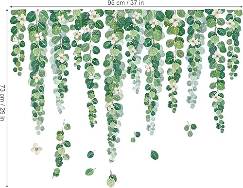 Miniatura 4 de Decalmile Pegatinas verdes para ventanas de vid, hojas de árbol, plantas, calcomanías anticolisión para puertas de vidrio