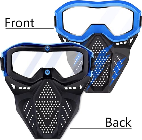 Miniatura 2 de Paquete de 2 máscaras tácticas con gafas compatibles con Nerf Rival, Apolo, Zeus, Khaos, Atlas y Artemis Blasters Rival, máscara roja y azul