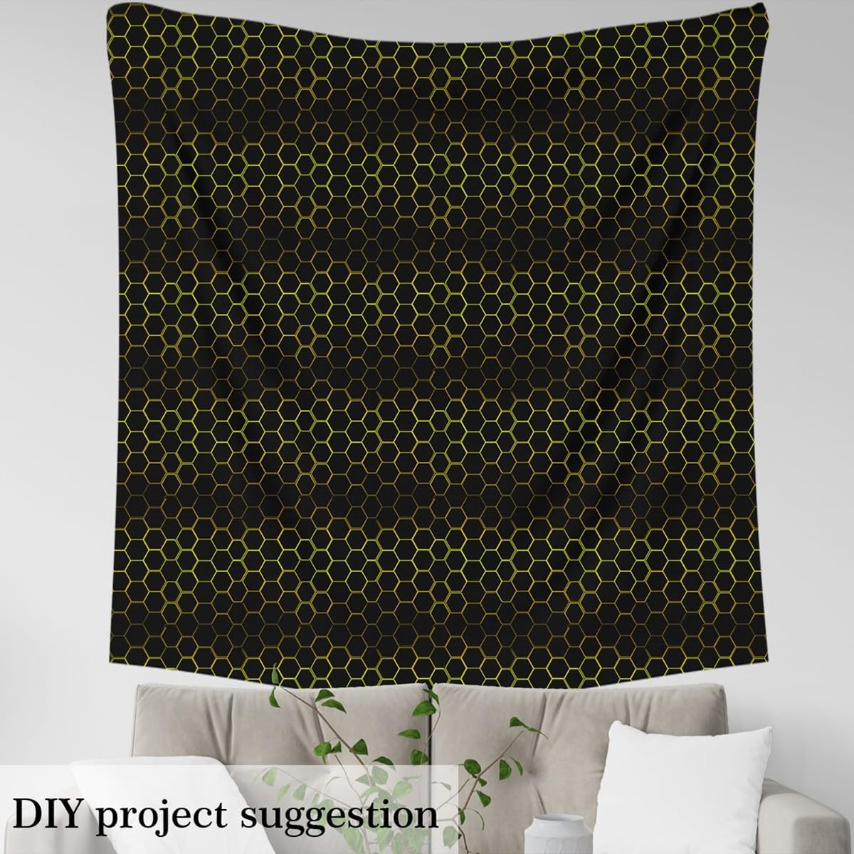 Honeycomb Upholstery Fabric by The Yard,Modern Hexagon Theme Reupholstery Fabric for Chairs, Geometrical Room Decorative for and Home DIY Projects, 2 Yards, Black Yellow