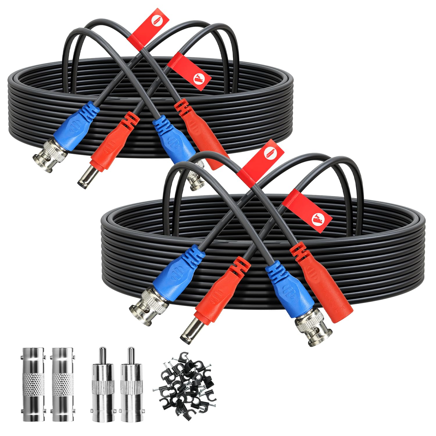 2 Pack 10FT/3M All-in-One Video Power Cable, Premade BNC Video Power Cable Extension Wire for CCTV Security Camera DVR Surveillance Systems, with BNC RCA Connectors & Cable Clips (Black)