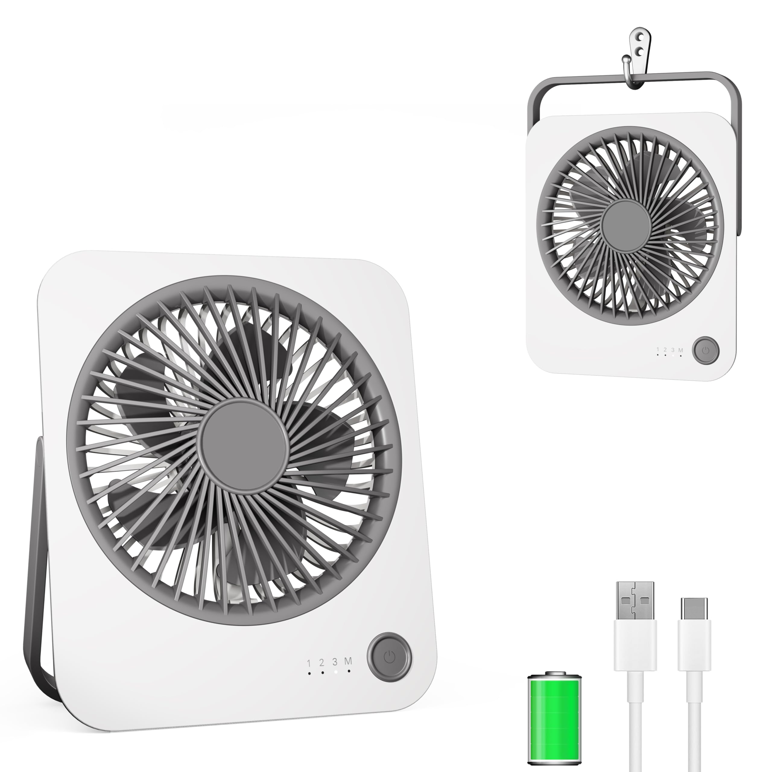 innhom Mini Ventilator, 2000mAh Ladefähige USB Tischventilator Sehr Leise, Ausführen Bis zu 4-8 Std und Starker Luftstrom, 4 Geschwindigkeiten und 180°Akku Klein Lüfter Für Büro
