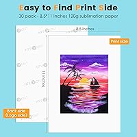 Vista 3 de HTVRONT Papel de sublimación de 8.5 x 11 pulgadas, 30 hojas de papel de transferencia de sublimación compatible con impresora de inyección de tinta