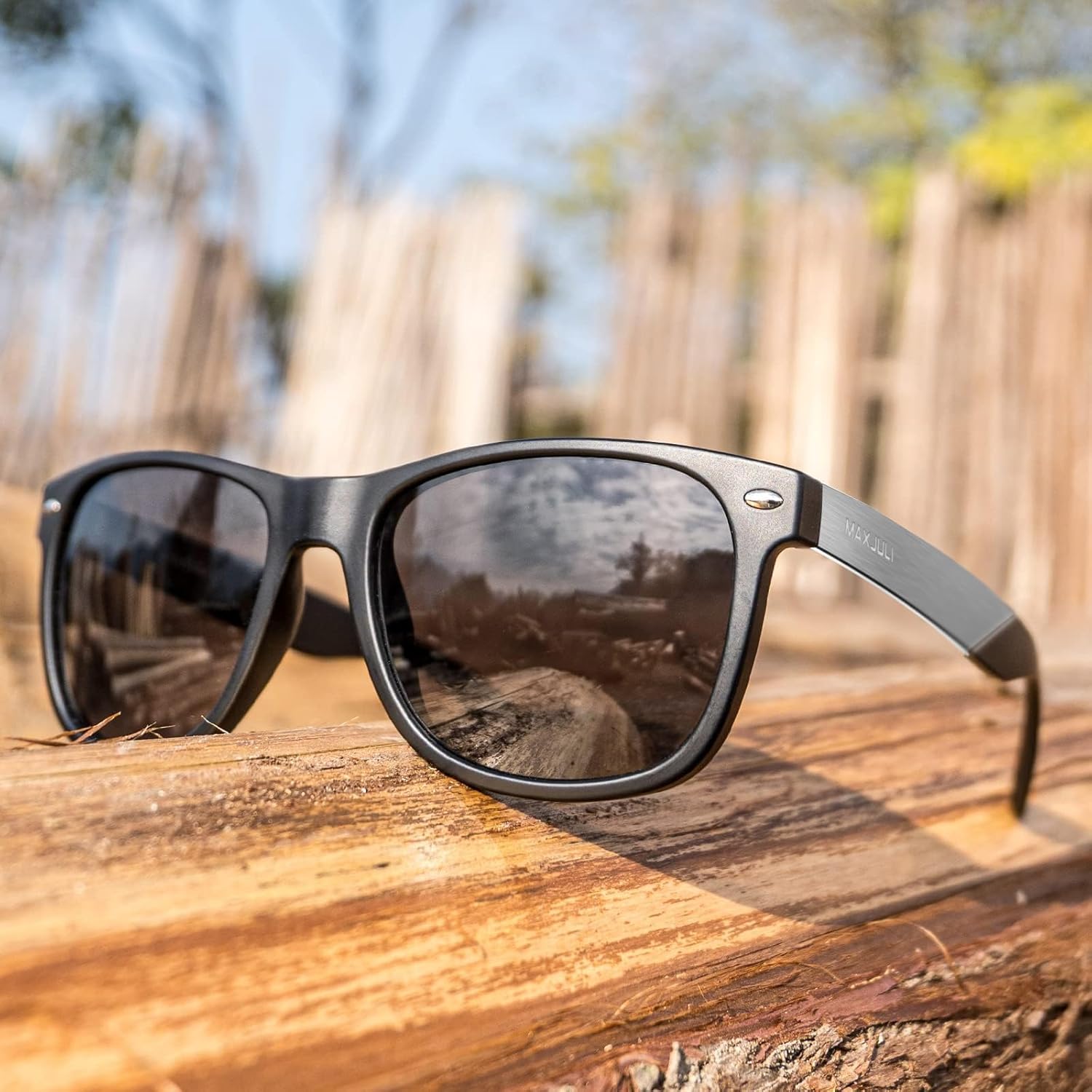 MAXJULI Polarized Sunglasses for Big Heads Men Women,UV 400 Protection Wood Grain Sun Glasses 8809 - Image 2