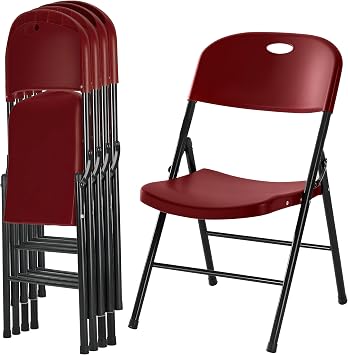 4-Pack Heavy Duty Plastic Folding Chair, 300 lbs Capacity Foldable Chairs for Indoor Outdoor, Stackable Portable Seating for Party, Wedding, Patio, Backyard, Office Red