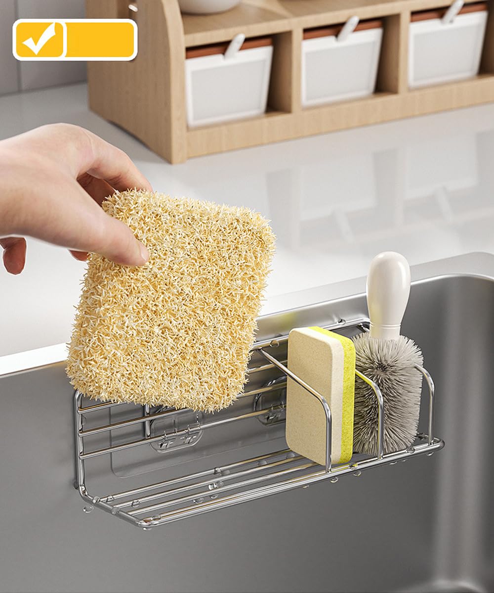 Adhesive Sponge Holder for Kitchen Sink Stainless Steel Kitchen Brush Holder Soap Rack Sink Stopper Rack Sponge Caddy
