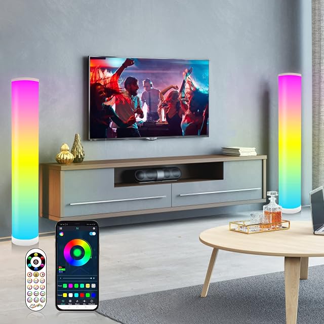 ELOUYCKE LED Corner Floor Lamps 2 Sets, 104CM Timeable Tall Floor Lamps for Living Room, Color Changing Mood Floor Standing Lamp with APP & Remote Control for Bedroom