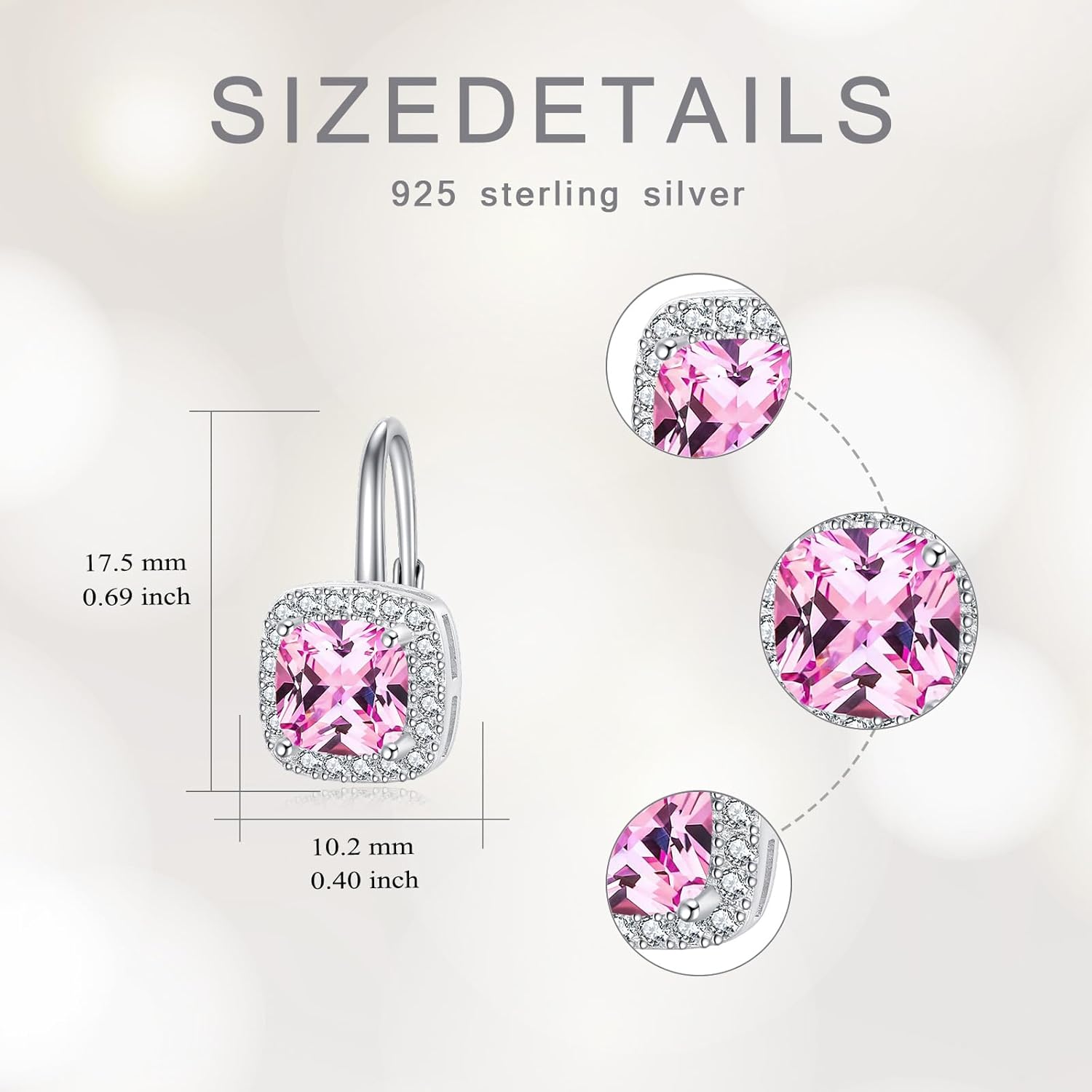 Cushion Cut Halo Earrings Solid 925 Sterling Silver Hypoallergenic Classic Square 7mm CZ Leverback Birthstone Earrings Jewelry Gifts for Women - Image 5