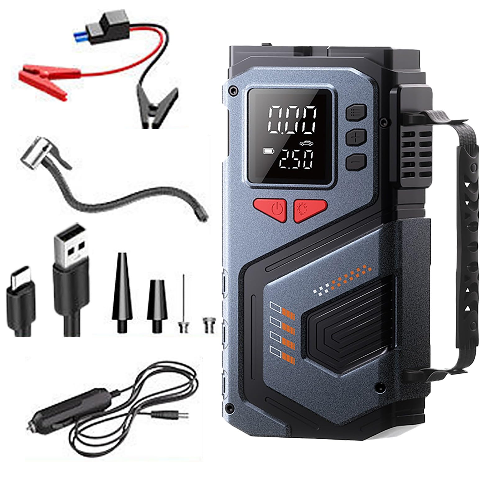 Arrancador portátil para Coche con Bomba de Aire-batería de 12V (hasta 4,0 L de Gasolina/2,5 L de diésel),Pantalla Digital,batería Externa,Kit de Emergencia para Coches,Camiones y Motocicletas(Black)