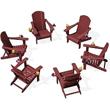 SERWALL Adirondack Chair with Cup Holders - Composite Adirondack Chairs Set of 6 HDPE Outdoor Chairs All Weather Use- Dark Red