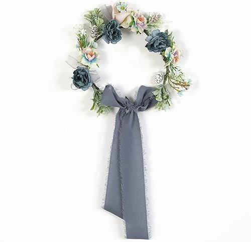 Miniatura 7 de MEEDEE Cinta de gasa azul oscuro de 2 pulgadas, cinta deshilachada de gasa azul polvoriento para manualidades, cintas de gasa de seda para envolver