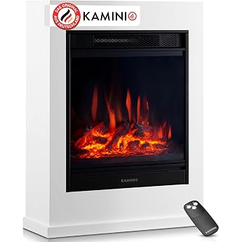 KAMINIO Kalle Electric Fireplace with Heater 3D Flame Effect Remote Control White