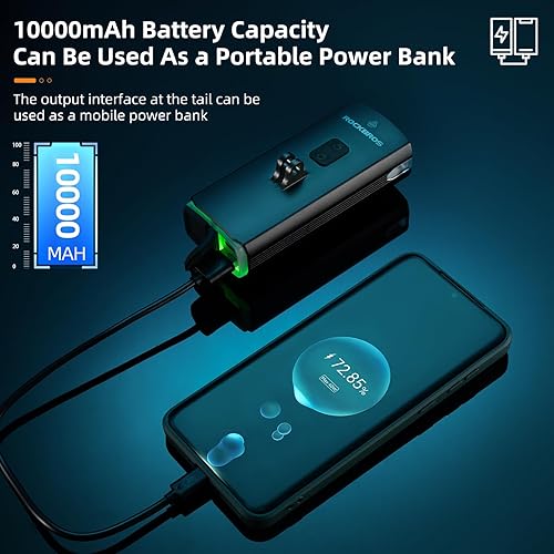 Miniatura 4 de ROCKBROS Luces de bicicleta de 10000 mAh USB-C recargables para bicicleta para conducción nocturna, 3000 lúmenes, luces brillantes para bicicleta,