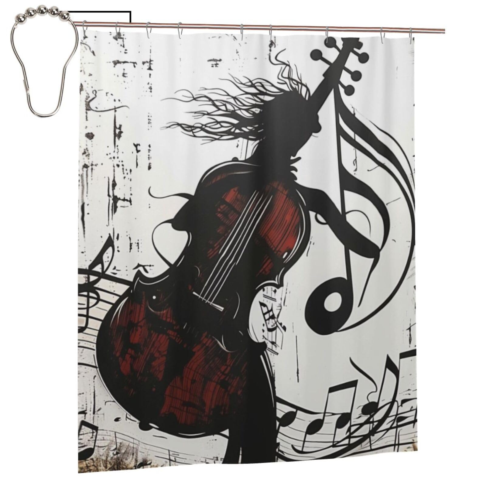 BWWHCCTI Music Art Printed Shower Curtain With 12 Iron Hooks Opaque Quick Drying Waterproof Shower Curtains Sets For Bathroom 152x183 Cm