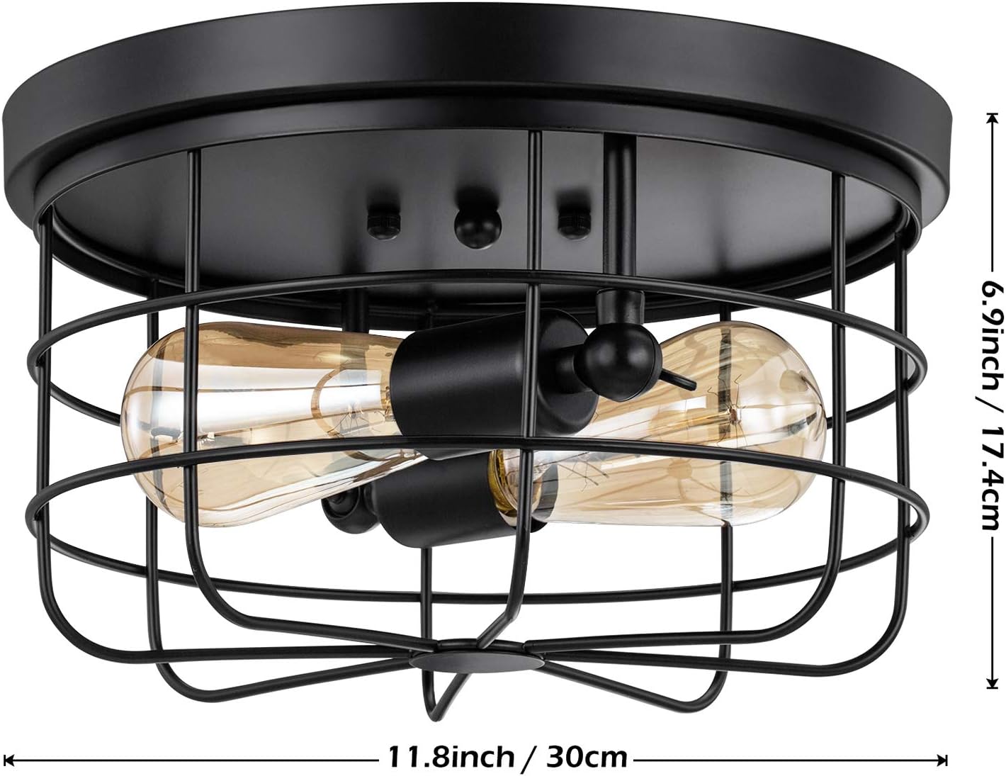 Up To 40% OFF Industrial Semi Flush Mount Ceiling Light, E26 Vintage Metal Cage Ceiling Light Fixture 2Lights for Bedroom, Kitchen, Dining Room, Living Room, Hallway,