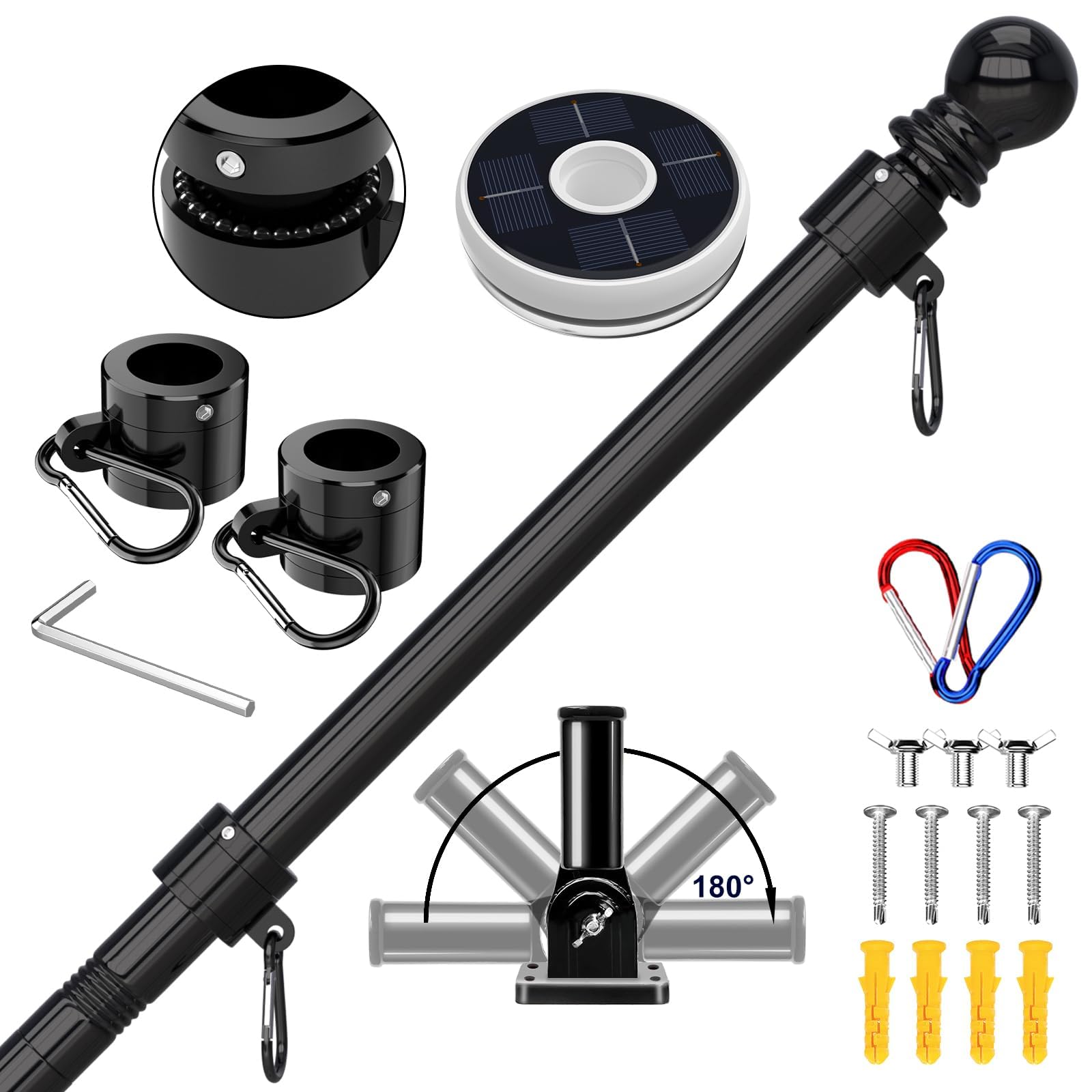 Flag Pole 6FT Black with Solar Light-image-44