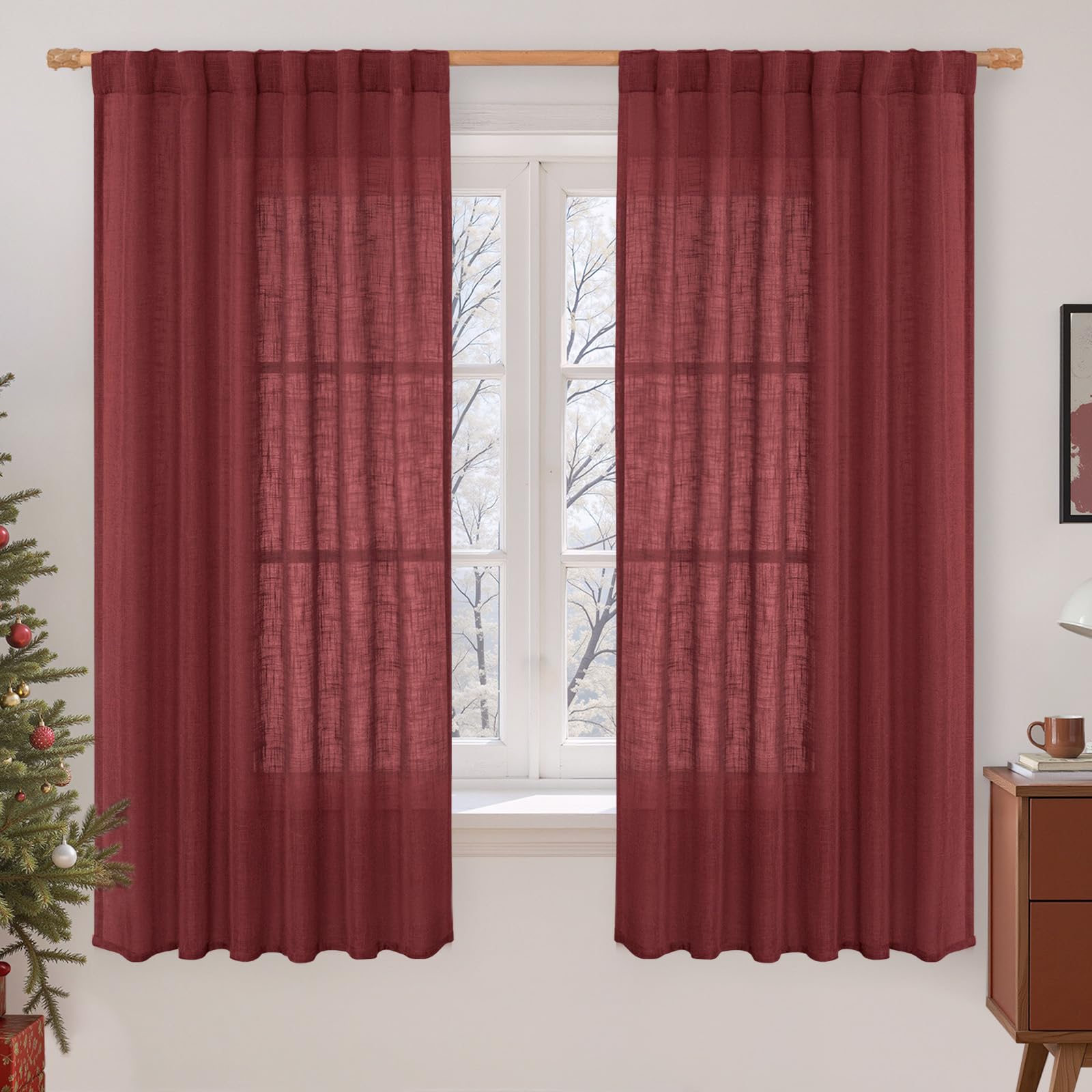 LAMIT Semi Sheer Linen Curtains 63 Inch for Living Room 52 x 63 Inch — image 1