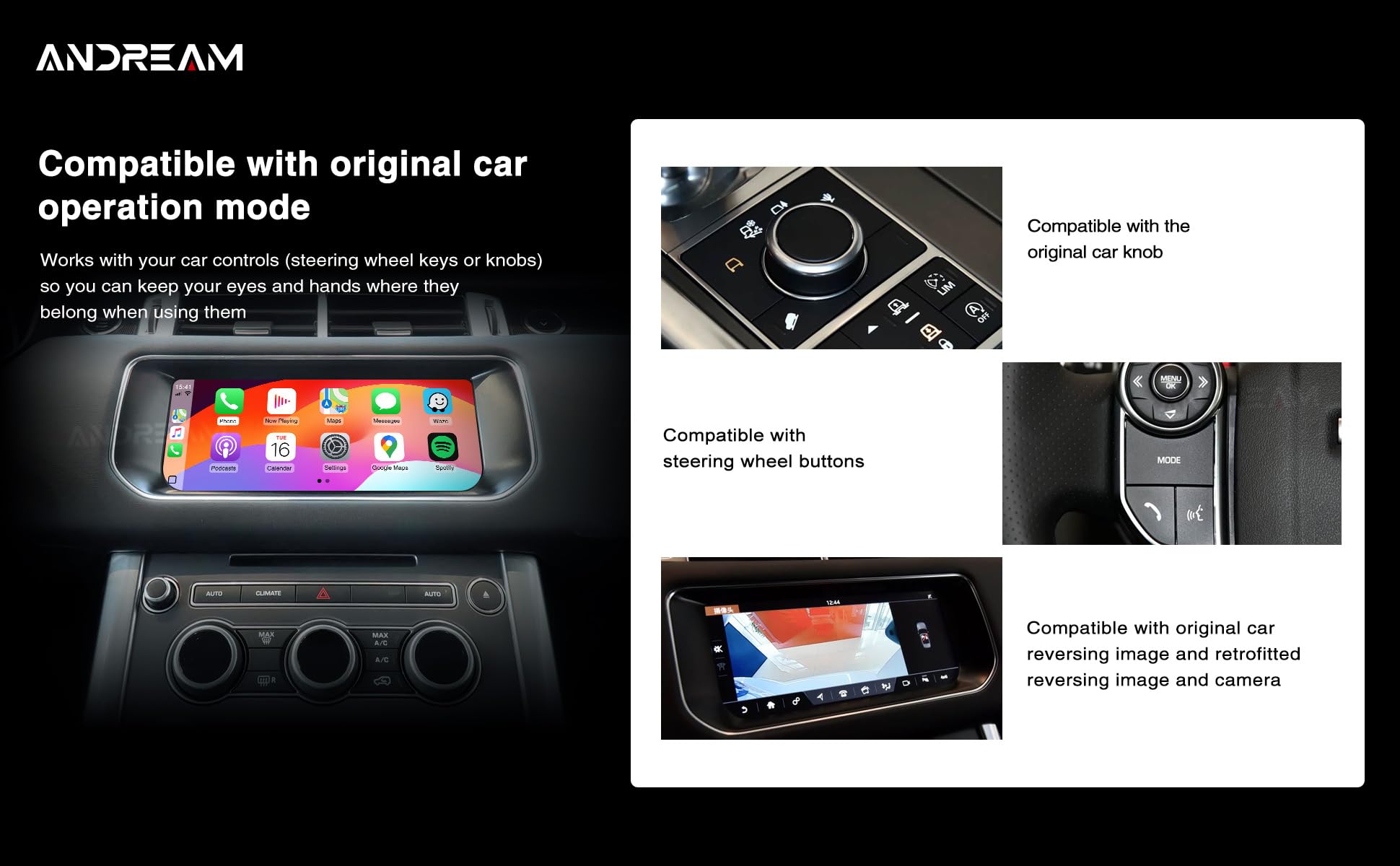 Andream Bezprzewodowa modernizacja Carplay do Land Range Rover Sport Evoque Vogue Discovery 4 Jaguar XE XF, bezprzewodowy moduł Carplay Android Auto, zestaw modernizacyjny, obsługa Mirrorlink, GPS