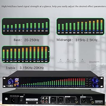 31-Band Digital Equalizer Eq with Led Spectrum Display, 10 Preset Effects, Independent Low-frequency/mid-frequency/high-frequency Adjustment, Suitable for Recording Studios(EQ-777S)