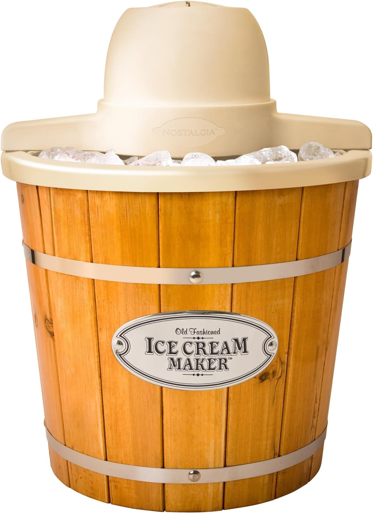 Nostalgia WICM4L Electric Ice Cream Maker Makes 4-Quarts, Frozen Yogurt, Gelato in Minutes, Made from Real, Light Wood