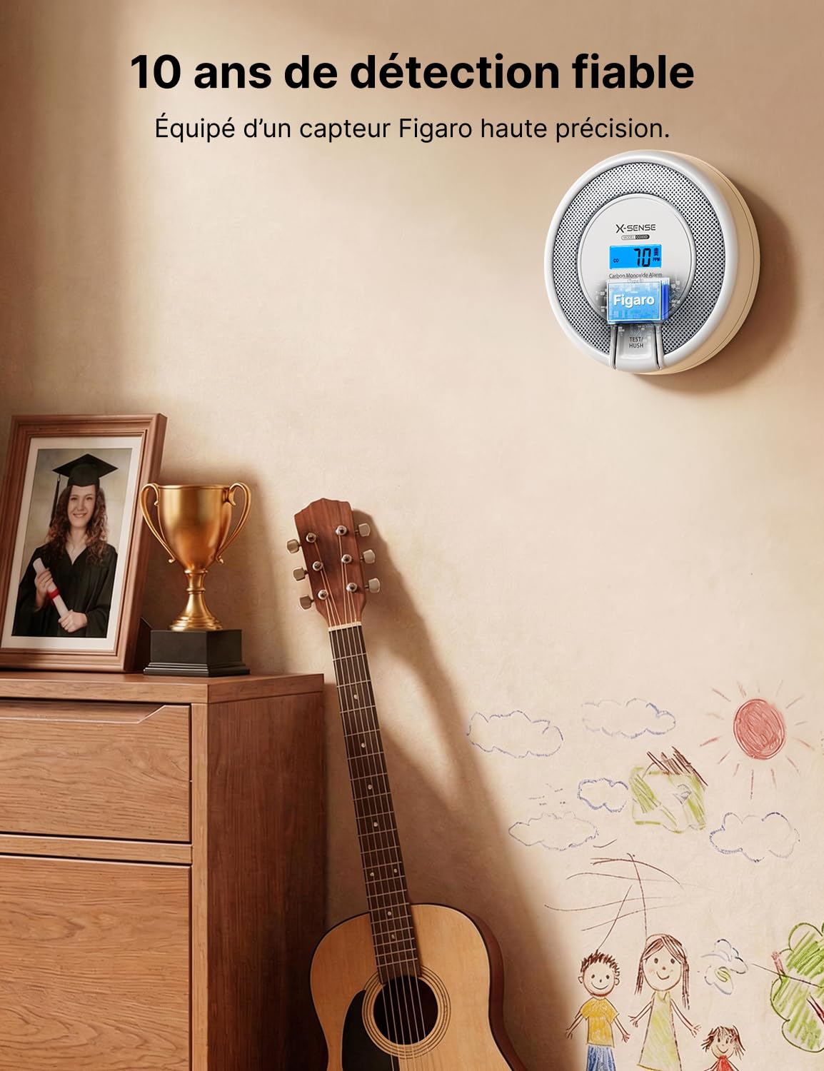 X-Sense Détecteur de Monoxyde de Carbone Autonome avec Affichage Numérique, Capteur Précis avec Une Durée de Vie de 10 Ans, Batterie Remplaçable, Conforme à la Norme EN50291, CO03D