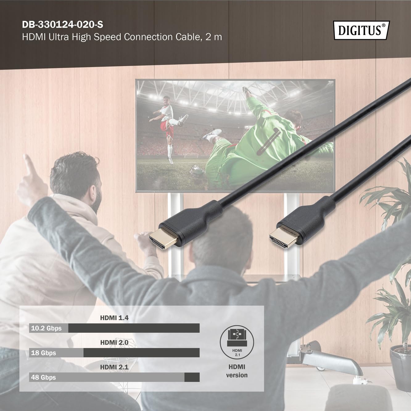 DIGITUS Kabel połączeniowy HDMI 2.1 Ultra High Speed, typ A M/M - 2.0m - z Ethernet - UHD-II 8K60Hz - pozłacane styki - czarny