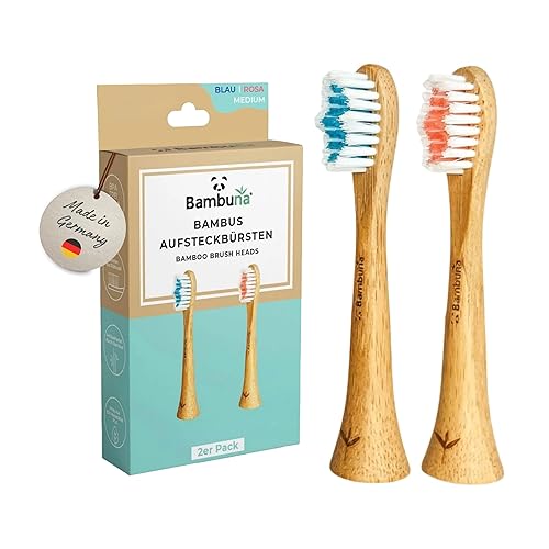 BAMBUNA Ersatzbürsten aus Bambus - Aufsteckbürsten mittelweich - Schallzahnbürste Bürstenkopf