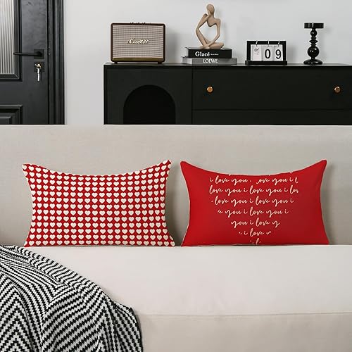 Miniatura 2 de TAJWE Juego de 2 fundas de almohada para el día de San Valentín de 12 x 20 pulgadas, con texto en inglés "I Love You", para boda, San Valentín,