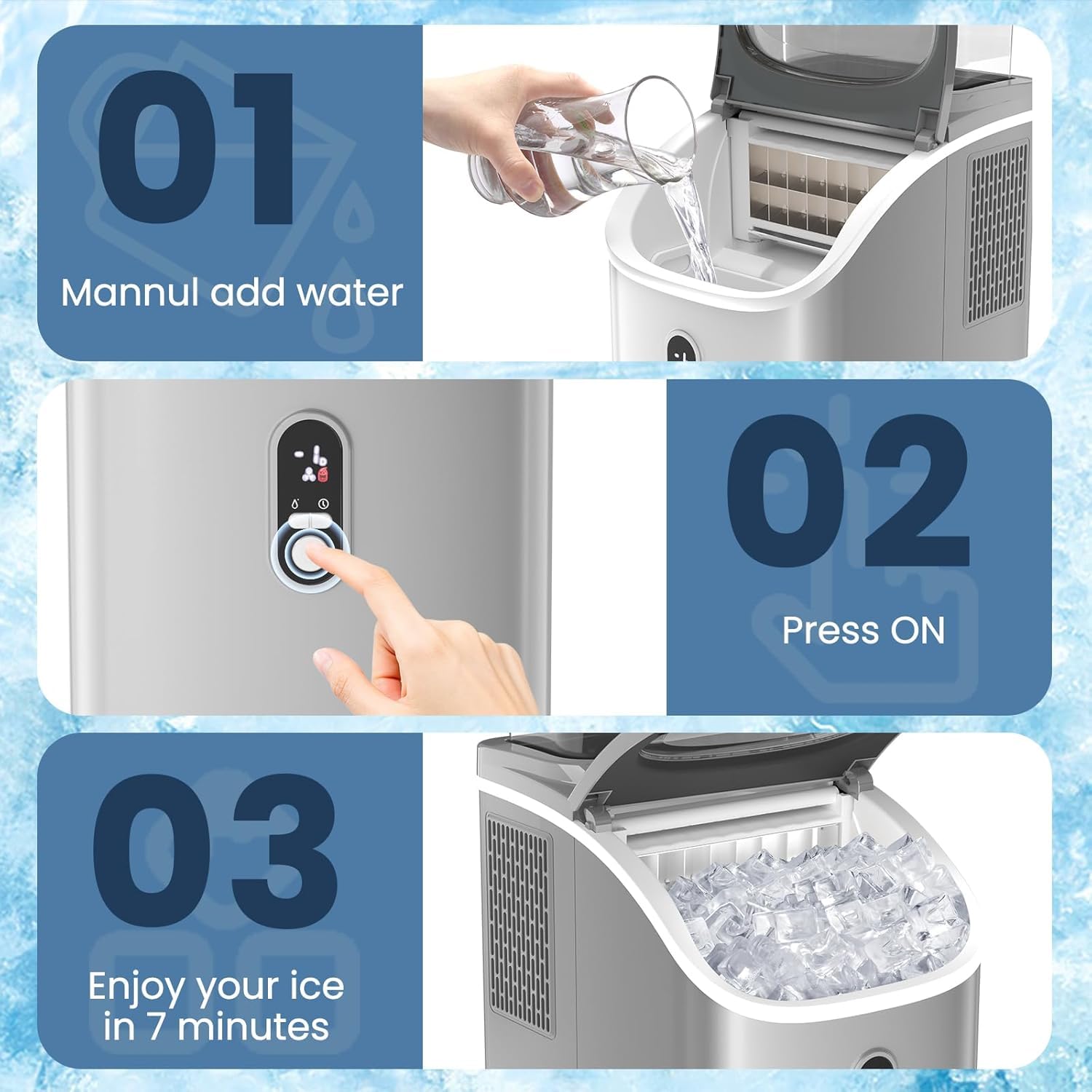 Antarctic Star Countertop Ice Maker Machine, 30lbs/24hrs, 3 Thickness Ice Cubes, 16pcs/13 Mins,2 Ways To Add Water, Self-Cleaning Ice Cube Maker W/Basket And Scoop For Home/Kitchen/Camping/RV (Grey) on Fridge.com - View 6