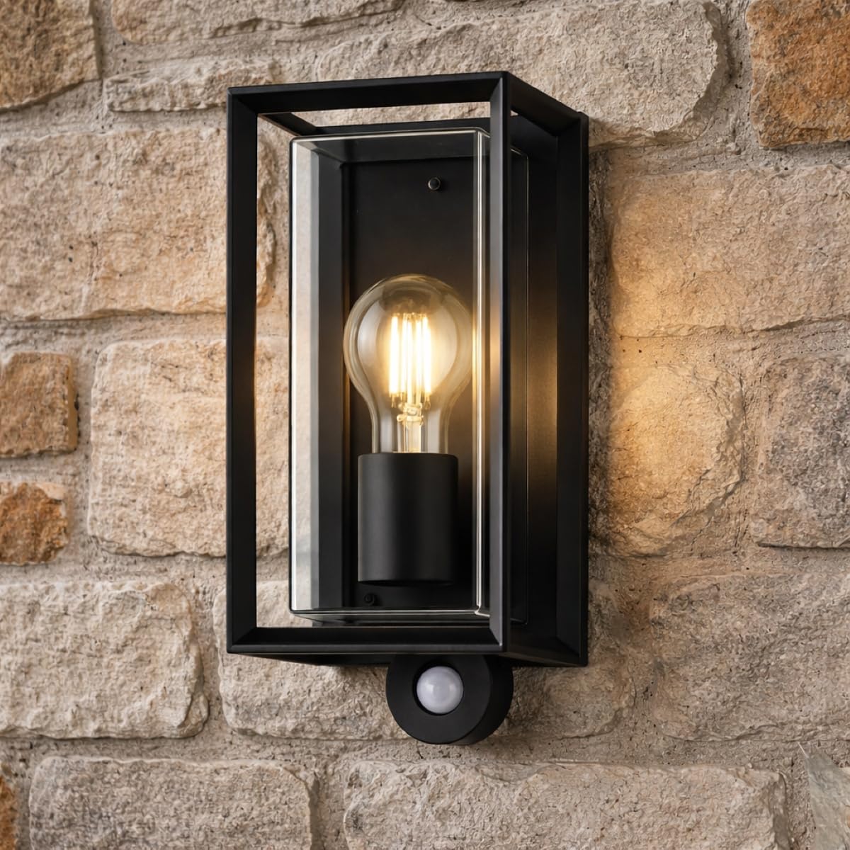 Cgc Lighting Black Pir 2 Outdoor Outside Wall Light Black Modern, E27 Bulb, Mains Powered, Garden, Porch, Patio (Black Pir 2)