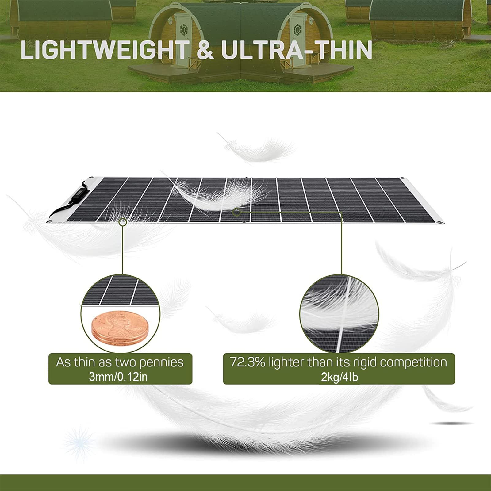 Panel Solar Flexible, 100W 16V Paneles solares semiflexibles monocristalinos Cargador Solar Fuera de la Red Mono Flexible para Techo de Barco RV Superficies Irregulares