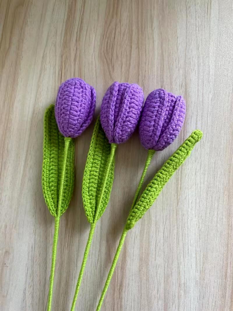 2 Tulipani All'Uncinetto Fatti A Mano In Lana - Regalo Romantico In Scatola Regalo Con Nastri