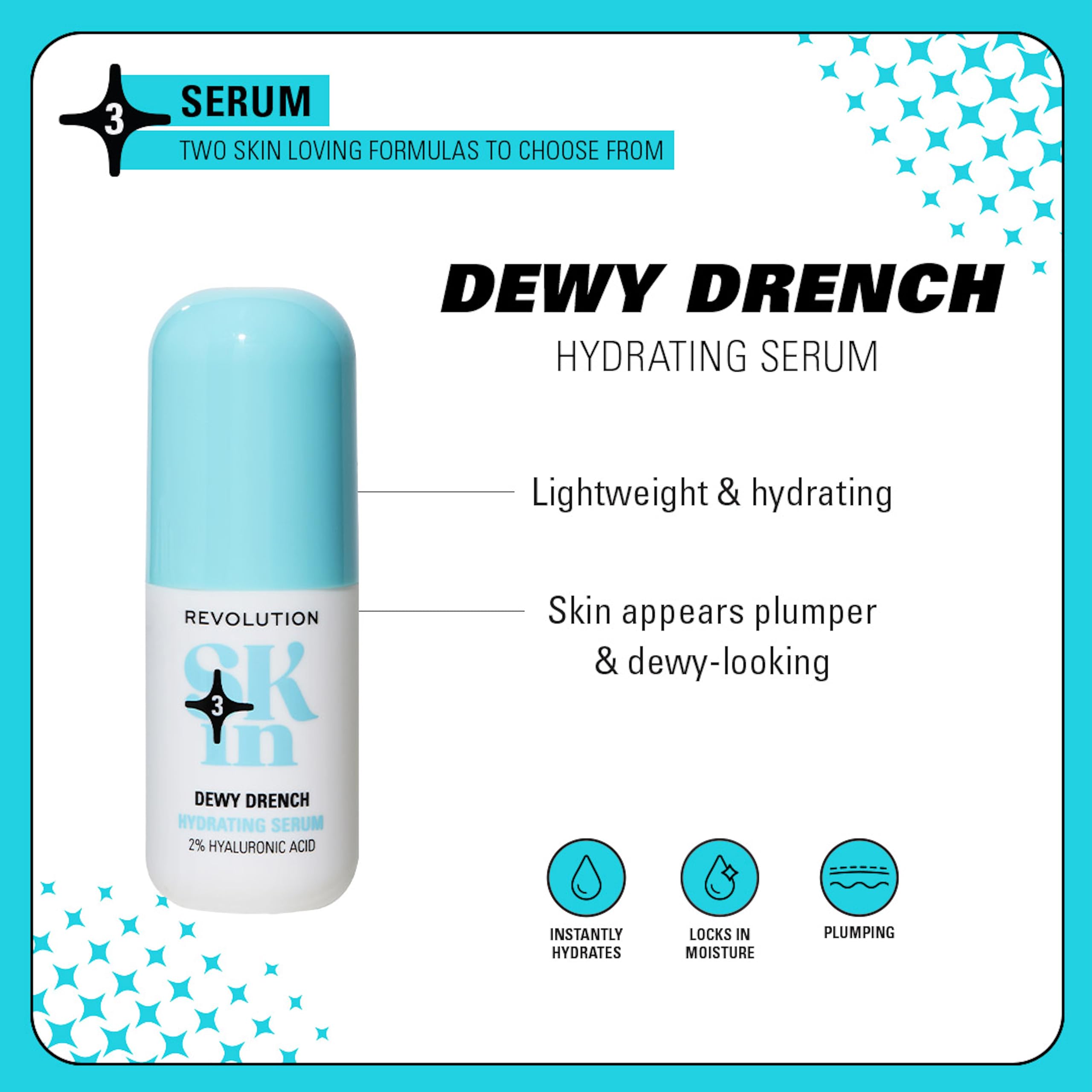 Revolution Skin, Dewy Drench 2% Hyaluronic Acid Hydrating Serum, Lightweight Face Serum, Plumps Skin, Vegan & Cruelty-Free, 30ml - Image 2