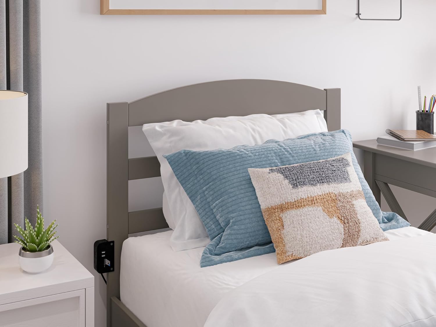 AFI, Warren Twin XL Platform Bed with Foot Drawer, Grey