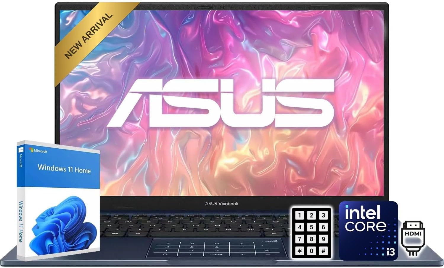 ASUS Vivobook 14 FHD Laptop | Intel Core i3 Processor, Up to 4.5GHz | Win 11 | 16GB DDR4 RAM | 1TB Storage (512GB PCIe SSD + 500GB External) | HDMI | NumberPad | Portable for Work, Study & Travel