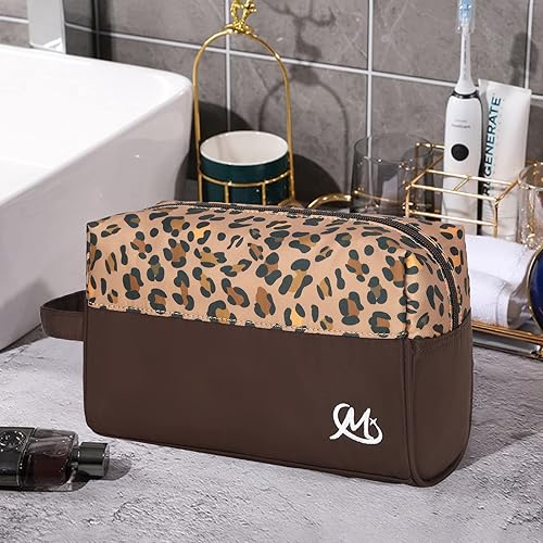 Miniatura 8 de Ryushoyo Juego de 2 piezas de artículos de tocador de viaje impermeable maquillaje electrónico lápiz organizador bolsa con asa, Tatuajes de leopardo