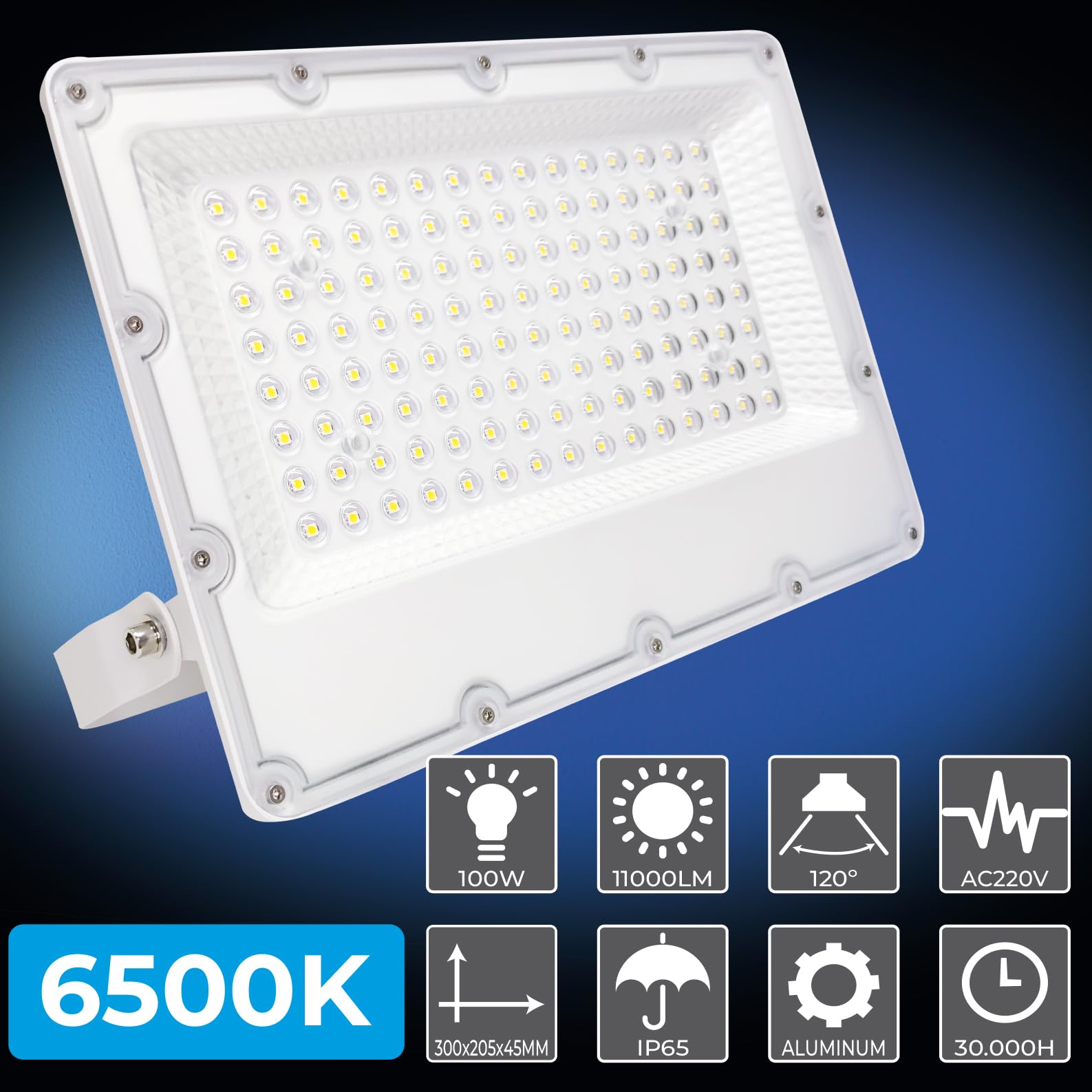 LED ATOMANT 2x Foco Proyector LED Exterior 100W Color Luz Fria IP65 11000lm | Color Blanco Frio 6500K, Impermeable