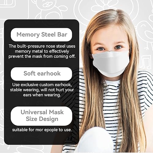 Miniatura 3 de Keangs - Mascarillas infantiles, transpirables, protectoras, desechables, tamaño pequeño, paquete de 50 unidades, color blanco